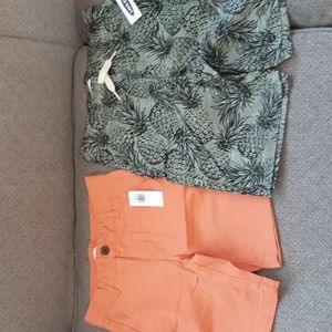 NWT 2 Pairs of Boys Shorts, Peach Adjustable Waist & Olive Green Pineapples Sz 6